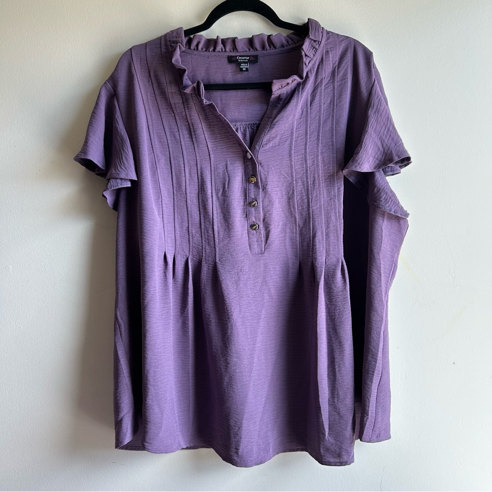 Cocomo Purple Ruffled Blouse with Mandarin Collar
